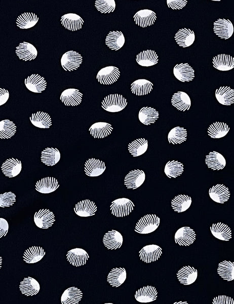 Black & White Seashell Dot 1940s Style Cascade Wrap Dress