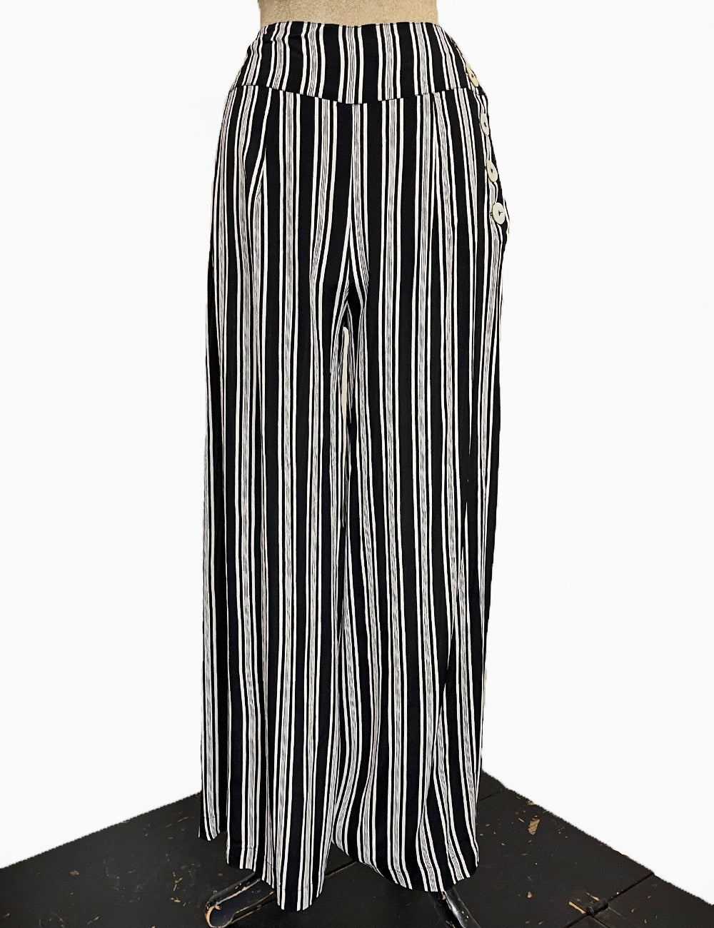 Black & White Noir Stripe Retro High Waisted Palazzo Pants