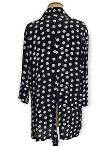 FINAL SALE - Black & White Seashell Dot Flyaway Button Up Tunic Blouse