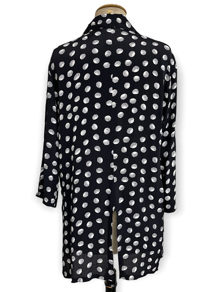 FINAL SALE - Black & White Seashell Dot Flyaway Button Up Tunic Blouse