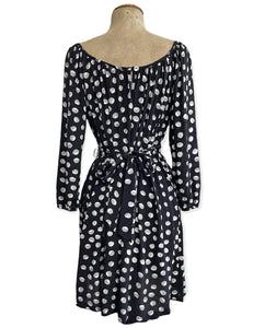 FINAL SALE - Black & White Seashell Polka Dot Maria Belted Sundress
