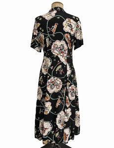 Black & Mint Western Print Short Sleeve Vintage Day Dress