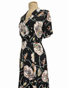 Black & Mint Western Print Short Sleeve Vintage Day Dress