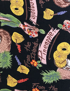 Black Pineapple Tiki Princess Balloon Sleeve Babaloo Tie Crop Top