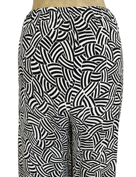 Black & White Deco Waves High Waisted Palazzo Pants