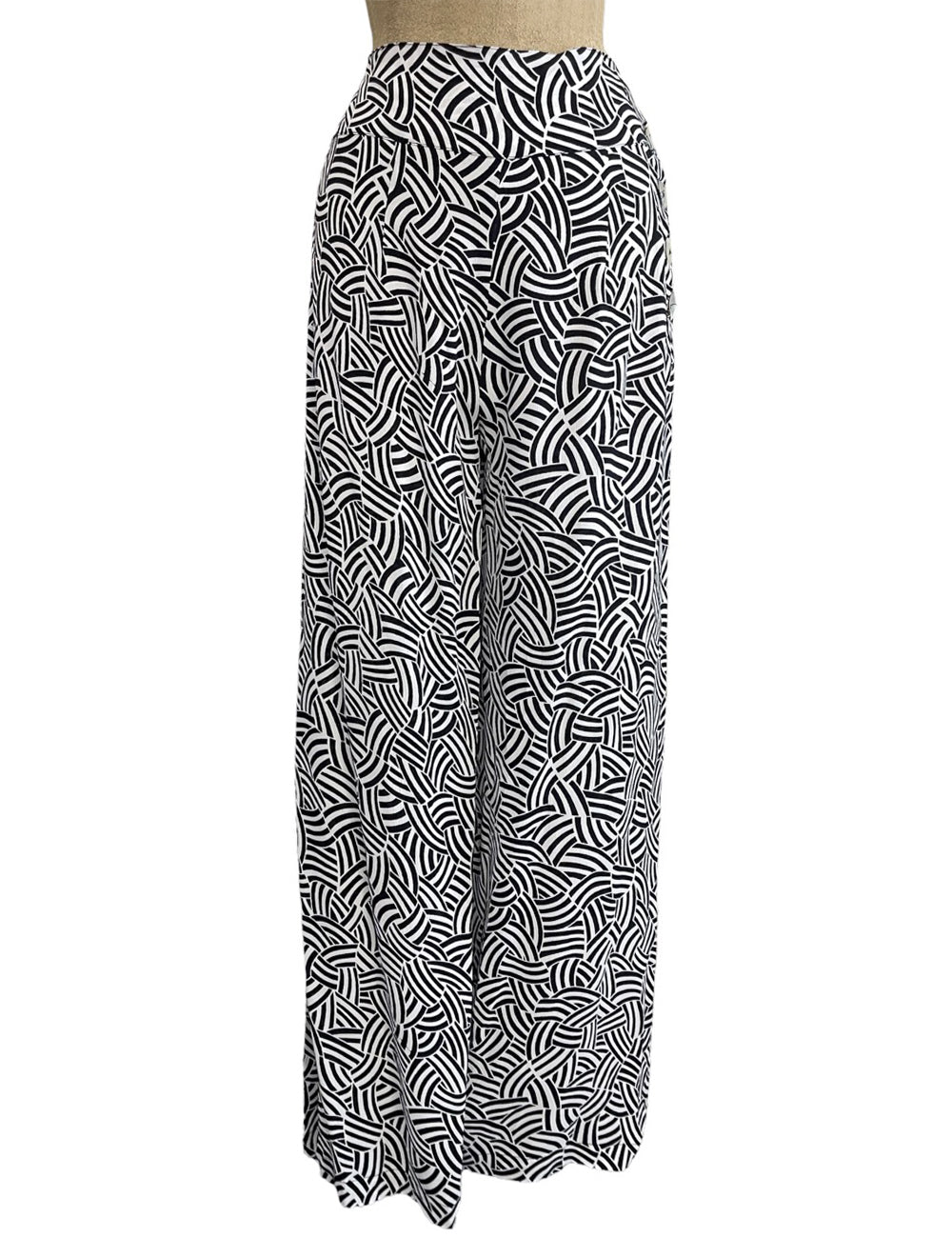 Black & White Deco Waves High Waisted Palazzo Pants
