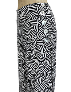 Black & White Deco Waves High Waisted Palazzo Pants