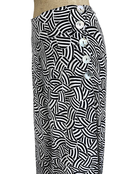 Black & White Deco Waves High Waisted Palazzo Pants