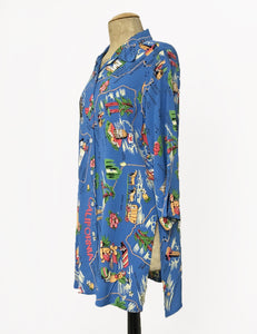 Pacific Blue Exclusive California Map Print Button Up Frankie Flyaway Top