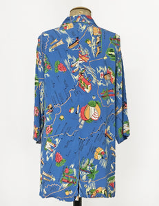 Pacific Blue Exclusive California Map Print Button Up Frankie Flyaway Top