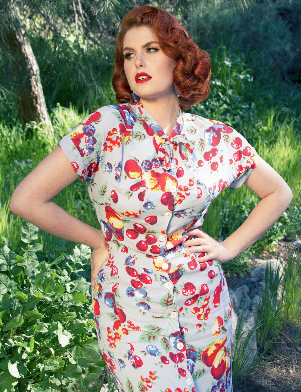 Doris Mayday for Loco Lindo - Blue Fruit Cocktail Amanda Tie Blouse