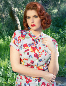 Doris Mayday for Loco Lindo - Blue Fruit Cocktail Amanda Tie Blouse