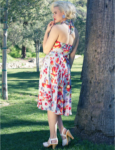 Doris Mayday for Loco Lindo - Blue Fruit Cocktail Mayday Halter Swing Dress