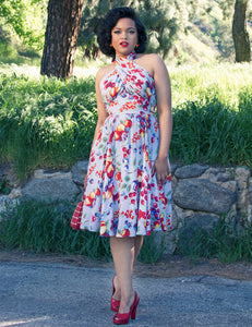 Doris Mayday for Loco Lindo - Blue Fruit Cocktail Mayday Halter Swing Dress