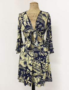 Navy Blue South Seas Print Soft High Waisted Retro Shorts - FINAL SALE