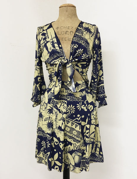 Navy Blue South Seas Soft Angel Wing Crop Tie Top - FINAL SALE