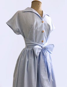 FINAL SALE - Scout for Loco Lindo 1940s Style Blue Seersucker Willow Dress
