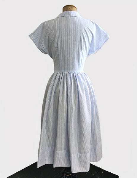 FINAL SALE - Scout for Loco Lindo 1940s Style Blue Seersucker Willow Dress