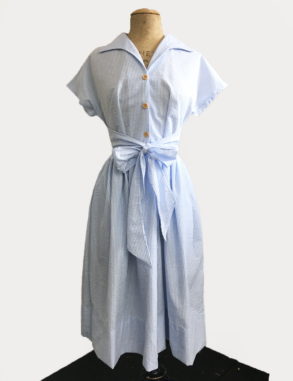 FINAL SALE - Scout for Loco Lindo 1940s Style Blue Seersucker Willow Dress