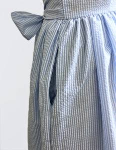 FINAL SALE - Scout for Loco Lindo 1940s Style Blue Seersucker Willow Dress