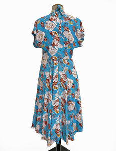 Blue Spanish Porcelain 1940s Marta Halter Swing Dress With Bolero