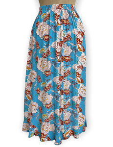 FINAL SALE - Blue Spanish Porcelain Faux Ruffle Wrap Barcelona Skirt