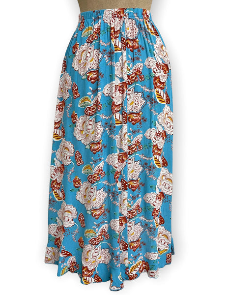 FINAL SALE - Blue Spanish Porcelain Faux Ruffle Wrap Barcelona Skirt