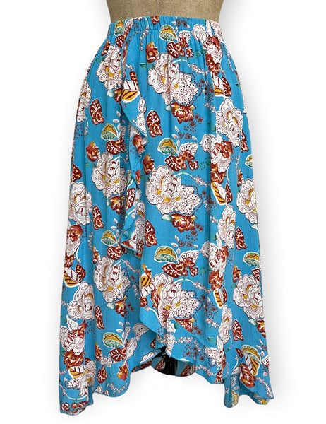 FINAL SALE - Blue Spanish Porcelain Faux Ruffle Wrap Barcelona Skirt