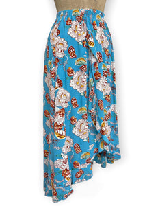 FINAL SALE - Blue Spanish Porcelain Faux Ruffle Wrap Barcelona Skirt