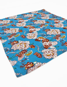 FINAL SALE - Blue Spanish Porcelain Print Square Hair & Neck Scarf