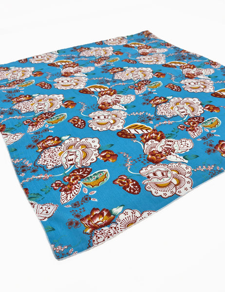 FINAL SALE - Blue Spanish Porcelain Print Square Hair & Neck Scarf