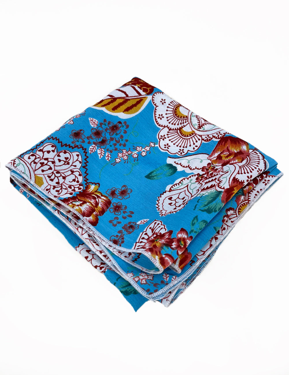 FINAL SALE - Blue Spanish Porcelain Print Square Hair & Neck Scarf