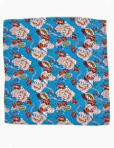 FINAL SALE - Blue Spanish Porcelain Print Square Hair & Neck Scarf
