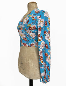 FINAL SALE - Blue Spanish Porcelain Babaloo Drama Sleeve Wrap Top