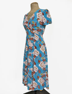 Blue Spanish Porcelain Print Retro Knee Length Rita Dress