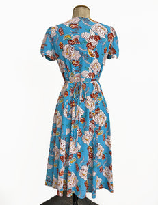 Blue Spanish Porcelain Print Retro Knee Length Rita Dress