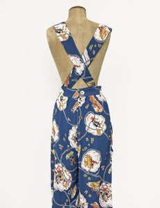 Denim Blue Vintage Western Print Retro Rosie 1940s Style Bib Overalls