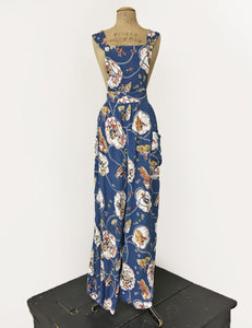 Denim Blue Vintage Western Print Retro Rosie 1940s Style Bib Overalls
