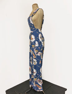 Denim Blue Vintage Western Print Retro Rosie 1940s Style Bib Overalls