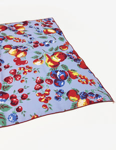 Light Blue Fruit Cocktail Print Square Hair & Neck Scarf