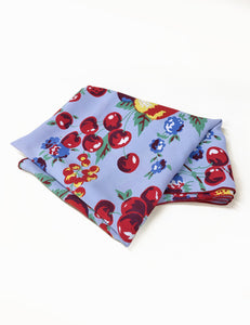 Light Blue Fruit Cocktail Print Square Hair & Neck Scarf