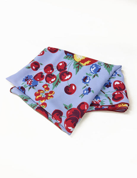 Light Blue Fruit Cocktail Print Square Hair & Neck Scarf
