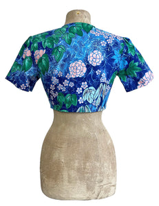 Scout for Loco Lindo - Blue Floral Barkcloth Print Daisy Tie Top