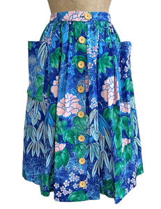 Scout for Loco Lindo - Blue Floral Barkcloth Print 1940s Style Petunia Skirt