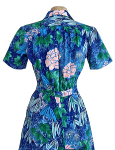 Scout for Loco Lindo - Blue Floral Barkcloth Print 1940s Carolina Romper