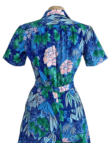 Scout for Loco Lindo - Blue Floral Barkcloth Print 1940s Carolina Romper