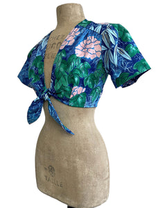 Scout for Loco Lindo - Blue Floral Barkcloth Print Daisy Tie Top