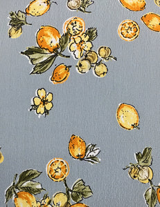 Celadon Blue Lemon Print Biasa Sweetheart Wrap Dress