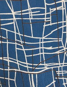 Marine Blue Mid-Century Lines Button Up Short Sleeve Camp Shirt