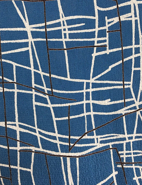 Marine Blue Mid-Century Lines Button Up Short Sleeve Camp Shirt